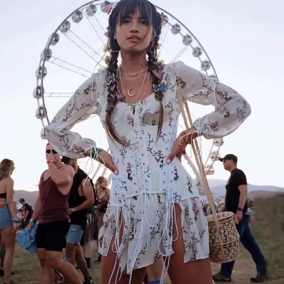 Corset dress lace up floral womens 2PCSet sexy - Picture 11 of 11